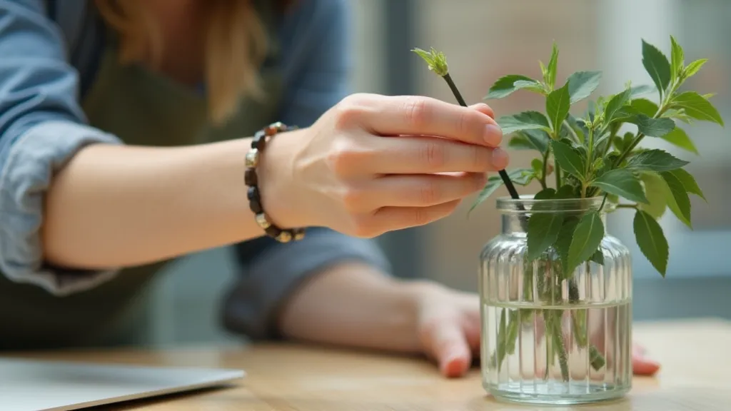 Beginner placing a flower in a simple vase