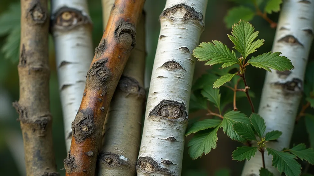 Variety of branches showing different textures and colors