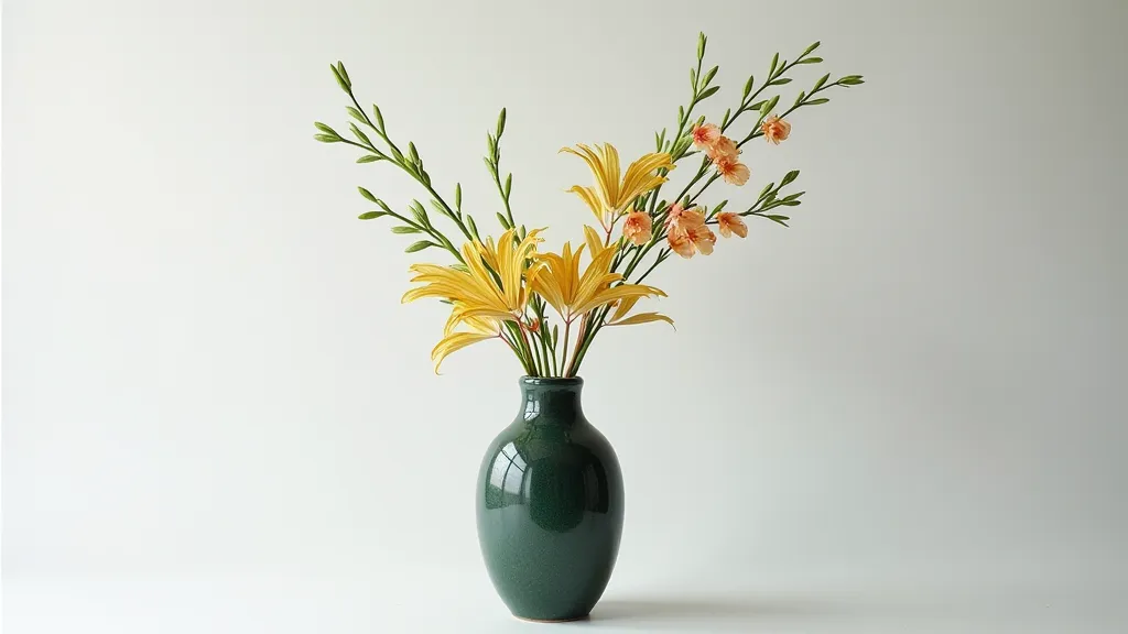 Ikebana arrangement in a Hanakubari vase