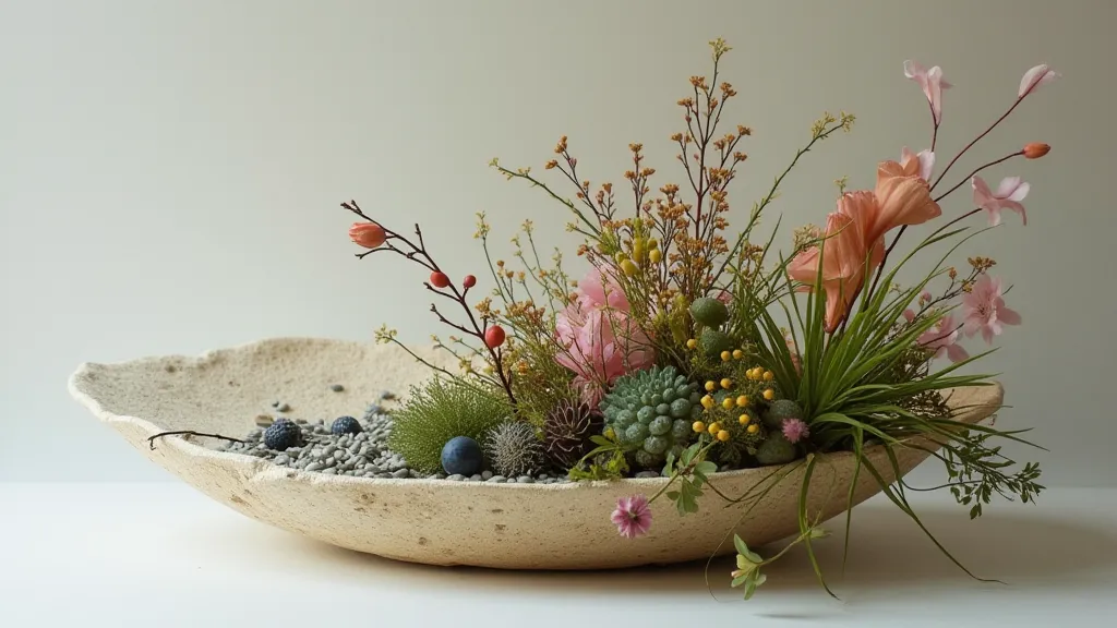 Modern, abstract Ikebana arrangement