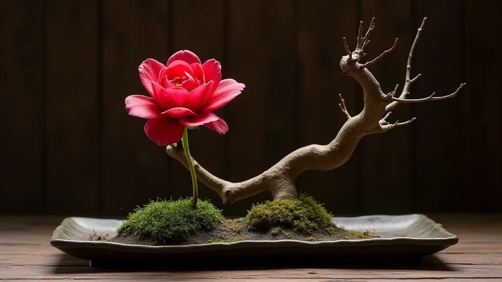 Finished Ikebana flower arrangement.