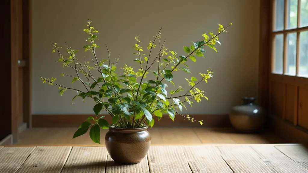Ikebana arrangement in a tranquil setting