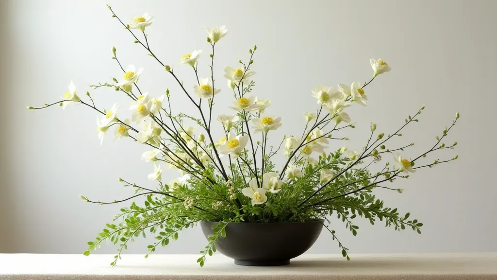 Ikebana arrangement highlighting the negative space