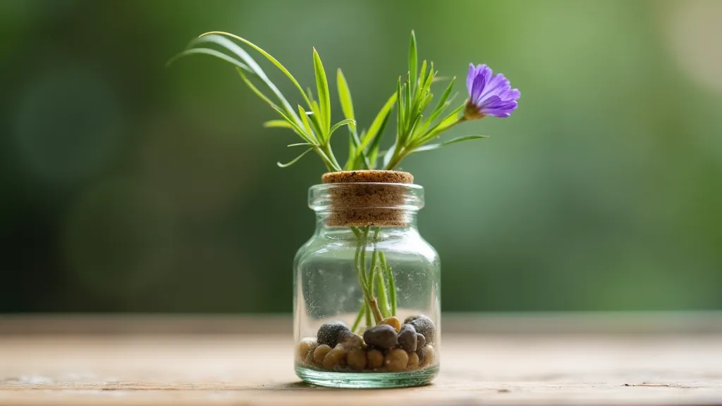 Mini Ikebana arrangement with grass and flower