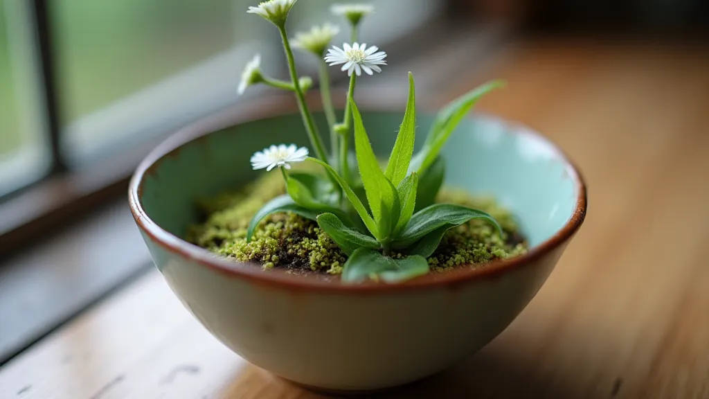 Mini Ikebana arrangement in a teacup
