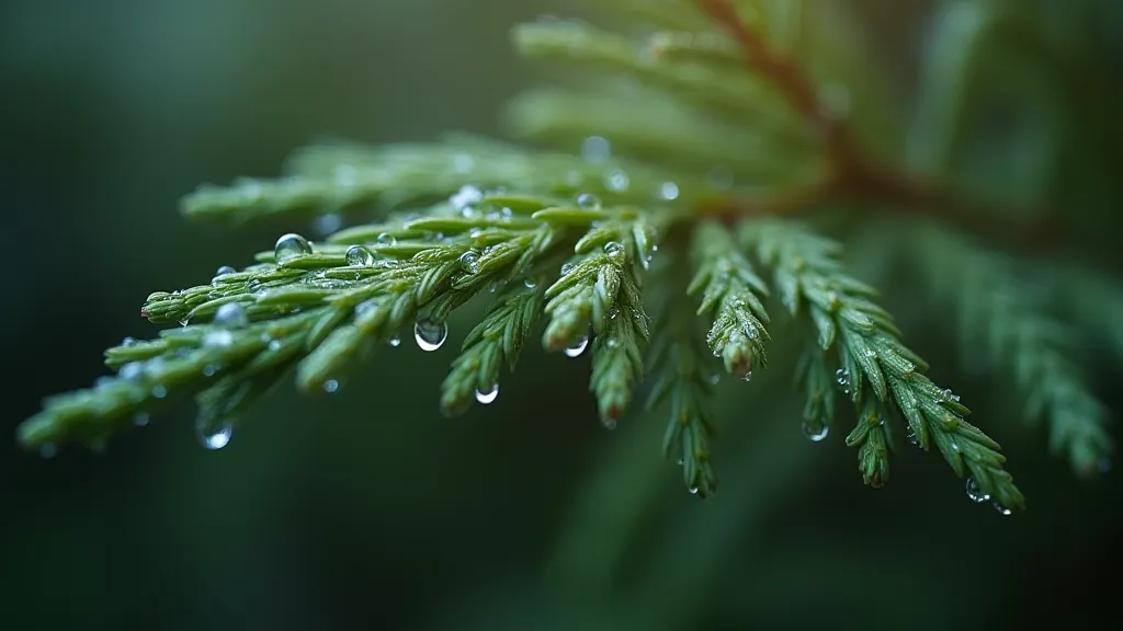 Pine needles with water droplets