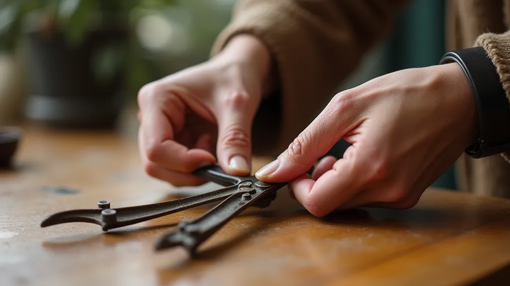 Applying camellia oil to scissors