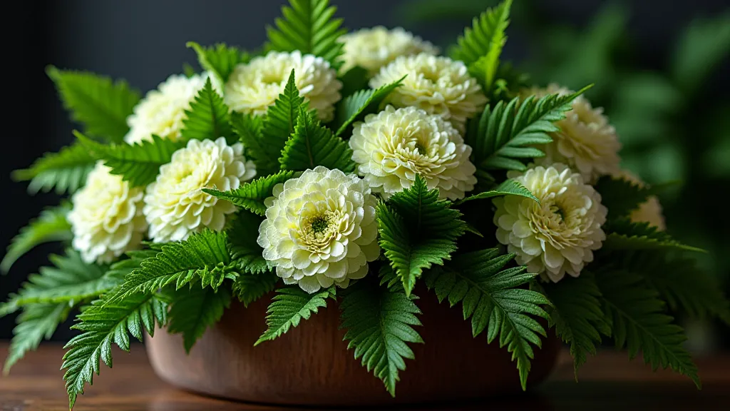 Hydrangeas and ferns in summer arrangement